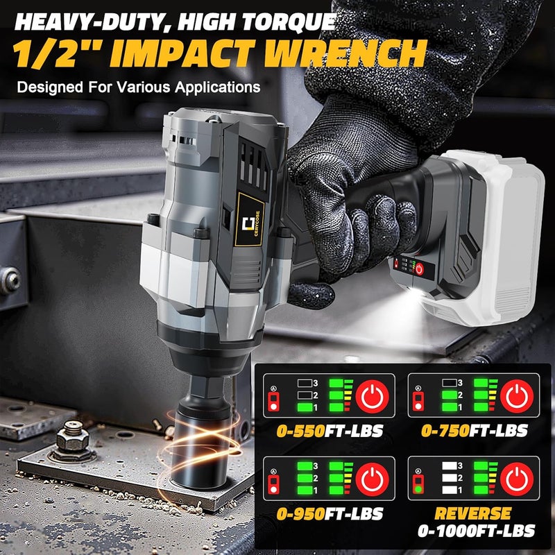 Cerycose Cordless Impact Wrench 1/2 inch Compatible with Dewalt Battery, 1000FT-LBS (1360N.m) Brushless Electric Impact Gun Includes LED Work Light, 2100RPM High Torque Impact Driver, Bare Tool Only - Image 3